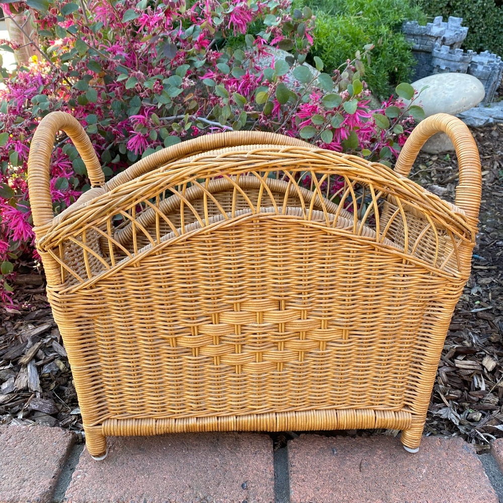Vintage wicker magazine holder